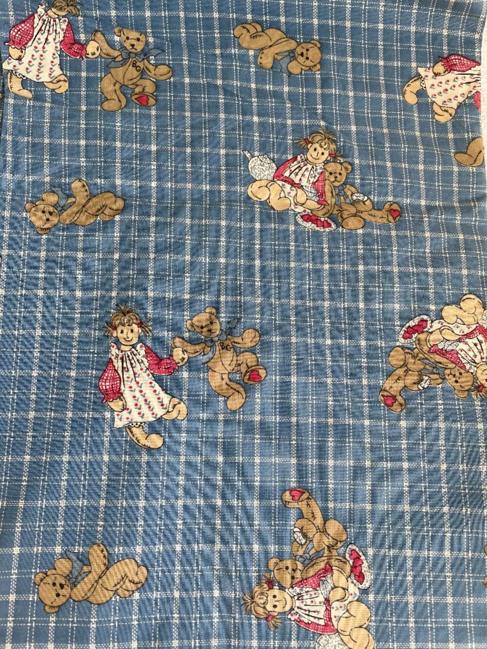 44 x 31” Teddy Bear Doll Plaid Print Cotton Fabric Craft Quilting
